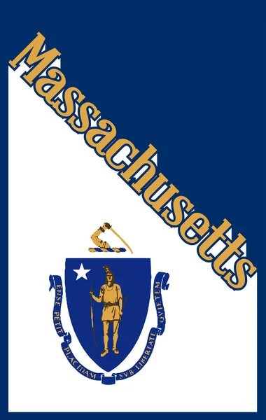 Massachusetts State Angled Shadow Text with Flag Icon — Stockový vektor