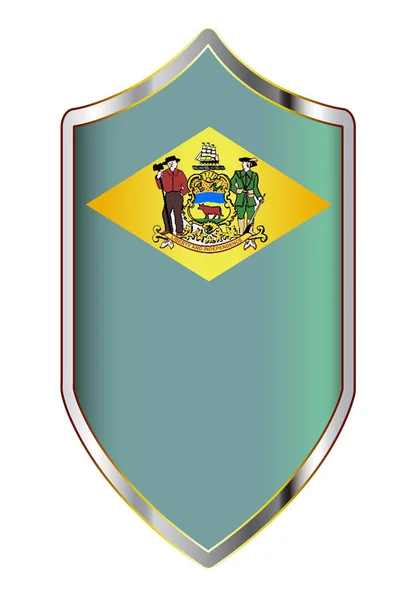 Delaware State Flag On A Crusader Style Shield — Stock vektor