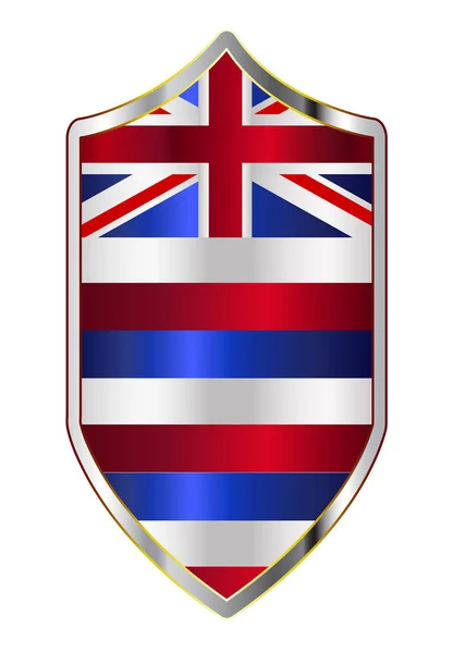Hawaii State Flag op een kruisvaarder Style Shield — Stockvector