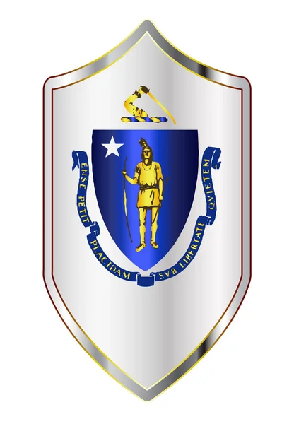 Massachusetts State Flag On A Crusader Style Shield — Stock Vector