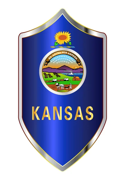 Bandera del estado de Kansas en un escudo de estilo cruzado — Archivo Imágenes Vectoriales