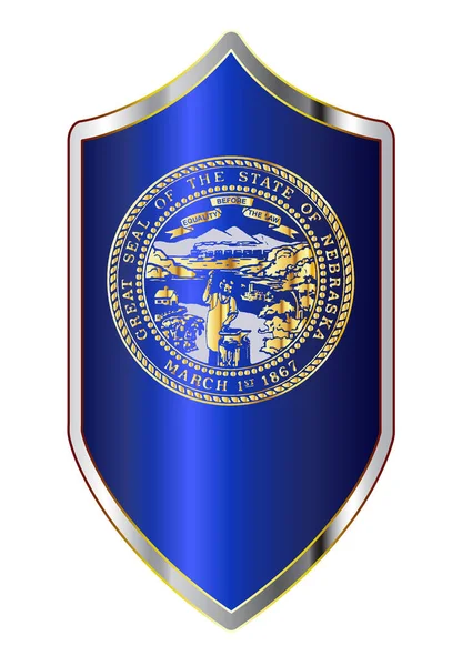 Nebraska Stato Bandiera su uno scudo stile crociato — Vettoriale Stock
