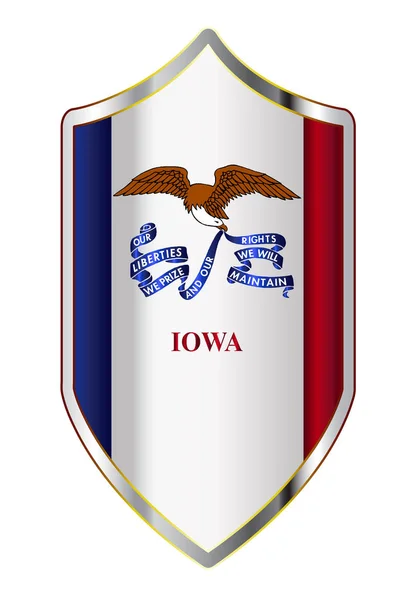 Bandera del Estado de Iowa en un escudo de estilo cruzado — Archivo Imágenes Vectoriales