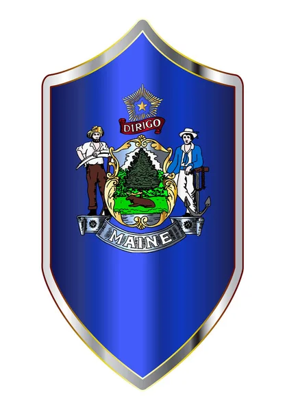 Maine State vlag op een kruisvaarder Style Shield — Stockvector