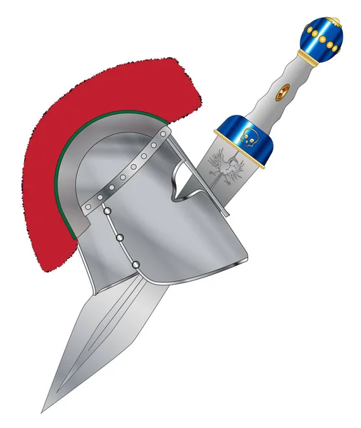 Capacete de gladiador romano e espada — Vetor de Stock