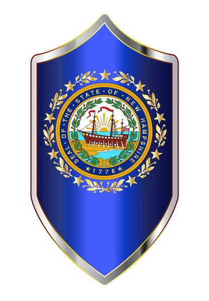 Bandera del estado de New Hampshire en un escudo de estilo cruzado — Vector de stock