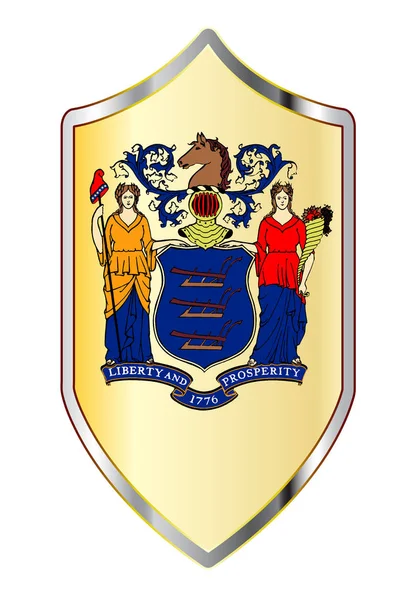 Bandeira do Estado de Nova Jersey em um escudo estilo cruzado — Vetor de Stock
