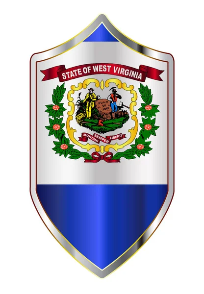 Westvirginia State Flagge auf einem Schild im Kreuzritterstil — Stockvektor