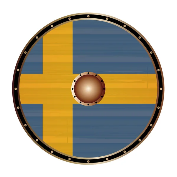 Round Viking Shield with Sweden Flag — стоковый вектор