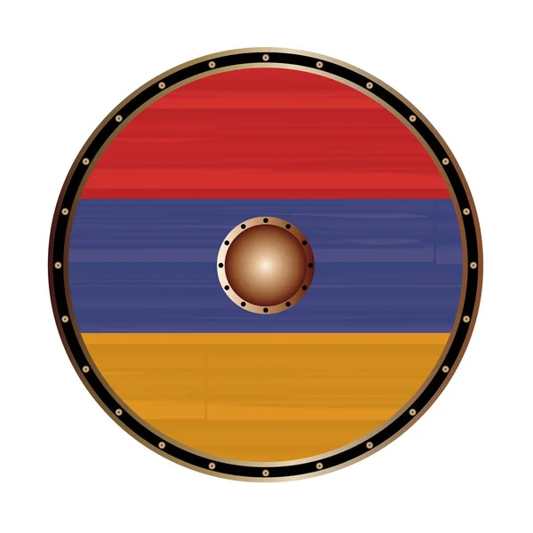 亚美尼亚国旗圆形维京风格盾牌 — 图库矢量图片