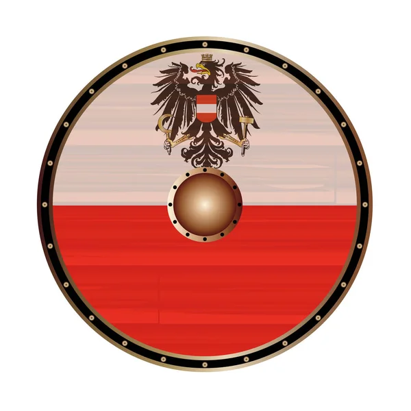 Bouclier Viking rond avec drapeau autrichien — Image vectorielle