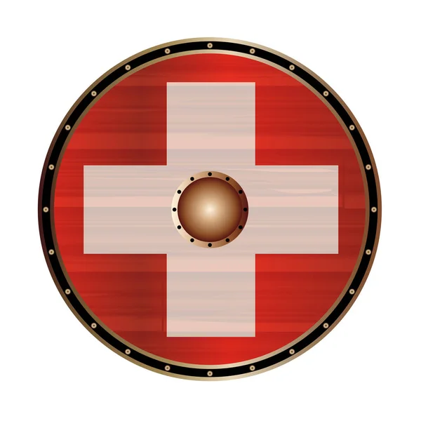 Escudo Vikingo Redondo con Bandera Suiza — Archivo Imágenes Vectoriales