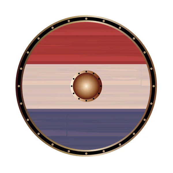Rundes Schild im Wikingerstil mit niederländischer Flagge — Stockvektor