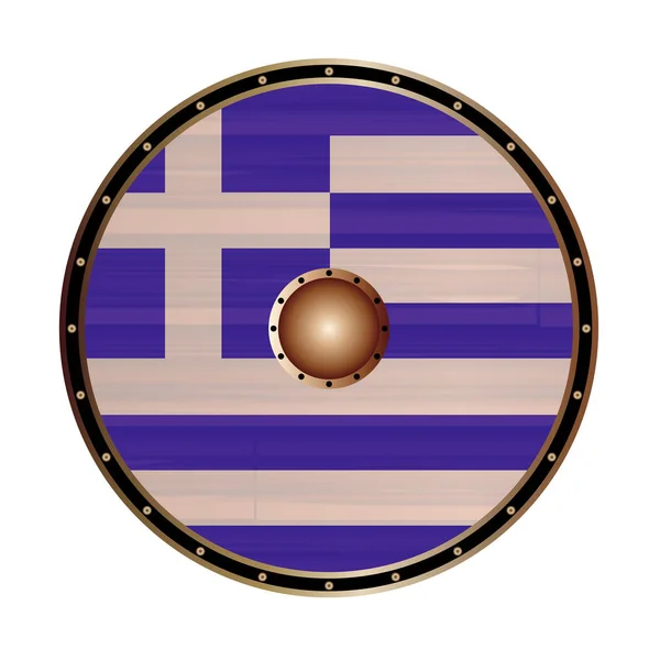 Bouclier rond de style viking avec drapeau grec — Image vectorielle