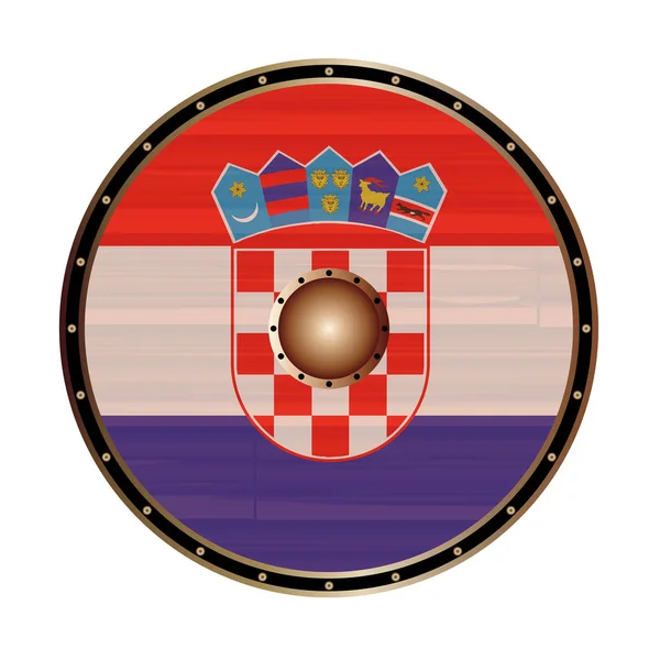 Ronde Viking stijl schild met Kroatië vlag — Stockvector