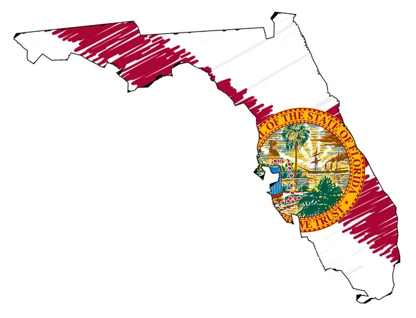 Florida State Outline Grunge Kaart en Vlag — Stockvector