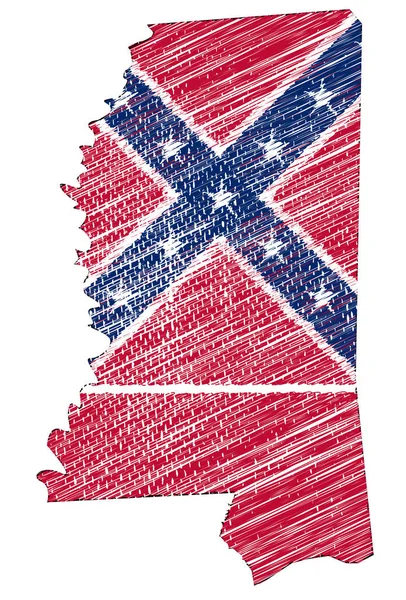 Grunge State du Mississippi Carte esquisse et drapeau — Image vectorielle