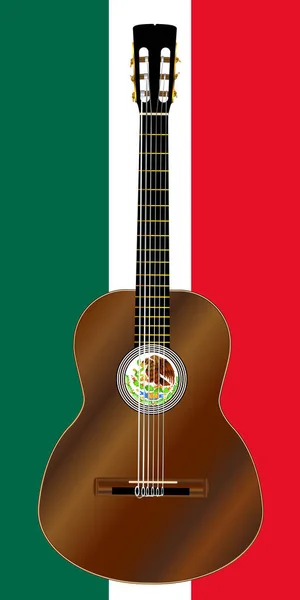 Guitare acoustique espagnole sur drapeau mexicain Couleurs — Image vectorielle