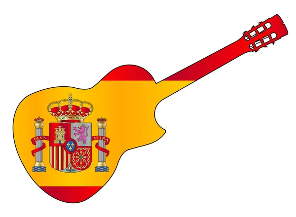 Spanish Cutaway Acoustic  Guitar On Flag Of Spain — Stock Vector