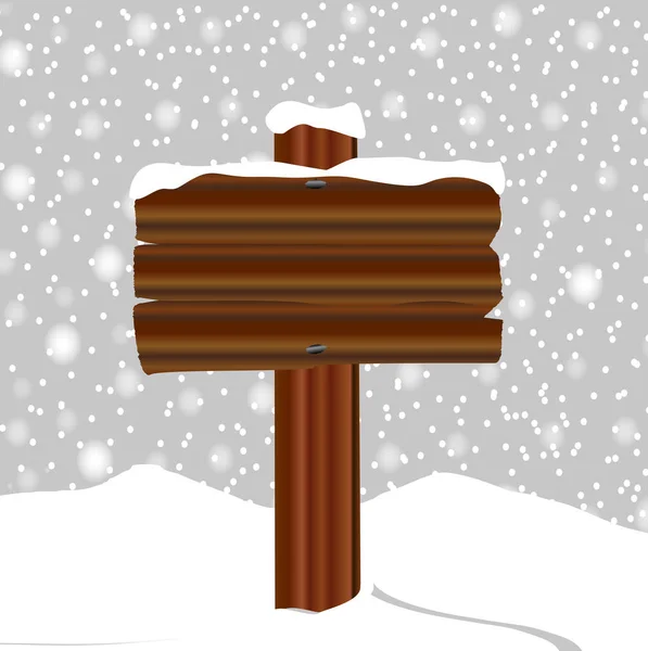 Segno di legno bianco invernale con neve — Vettoriale Stock