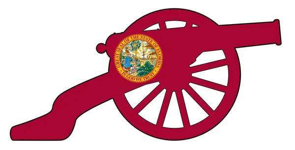 Ikona Flagi Florydy z sylwetką Armaty Wojennej — Wektor stockowy