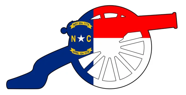 North Carolina Flag With Civil War Cannon Silhouette — Stock Vector