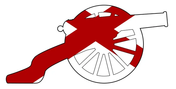 Alabamská vlajka se siluetou kanónu z občanské války — Stockový vektor