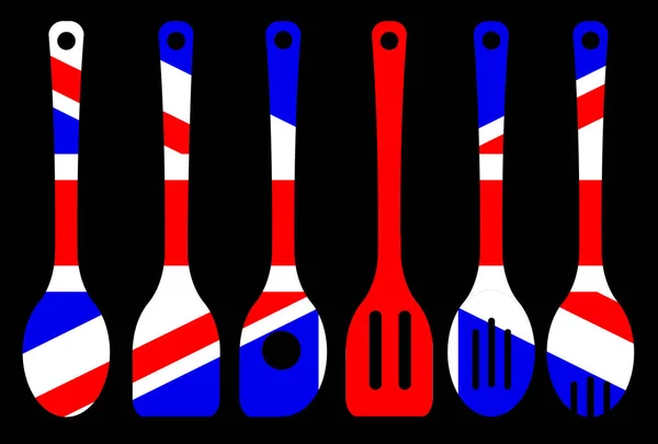 Union Jack Vlajka Kuchyňské nástroje Silueta — Stockový vektor