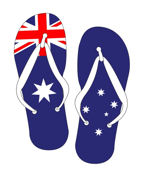 白色和蓝色的澳大利亚联盟杰克旗在白色背景上翻动的拖鞋轮廓 — 图库矢量图片