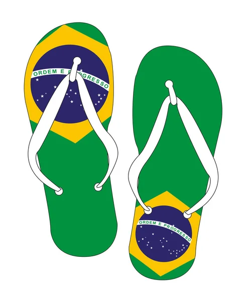 Silueta Zapato Chancla Bandera Brasil Sobre Fondo Blanco — Vector de stock