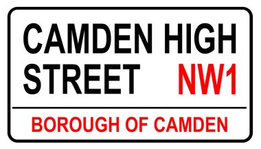 Camden High Caddesi sokak tabelası. Londra 'nın ünlü sokak tabelası.