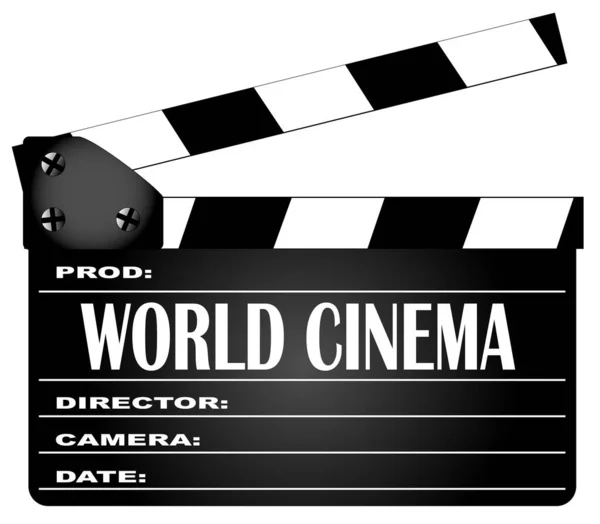 ホワイトに隔離された伝説の世界映画との典型的な映画のクラッパーボード — ストックベクタ