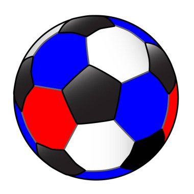 Beyaz arka planda izole edilmiş kırmızı ve mavi renkli tipik bir futbol topu..