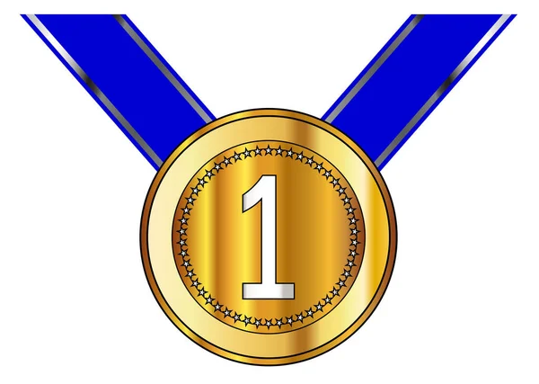 Une Médaille Pour Vainqueur Avec Ruban Isolé Sur Fond Blanc — Image vectorielle