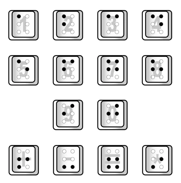 Número Chave Computador Definido Com Braille Isolado Fundo Branco — Vetor de Stock