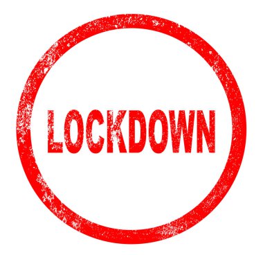 Covid 19 Coronavirus, beyaz zemin üzerinde izole edilmiş kırmızı kauçuk mürekkep izi.