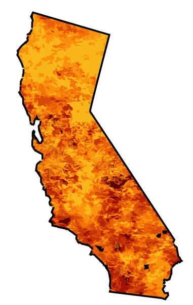 California Nın Siluet Haritası Beyaz Bir Zemin Üzerinde Siluetinde Alevler — Stok Vektör