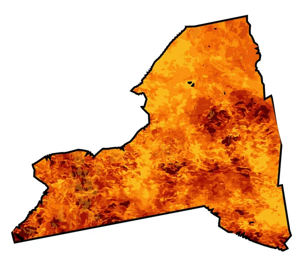 ニューヨーク州のシルエット地図白い背景に炎がシルエットに組み込まれている — ストックベクタ
