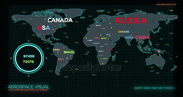 Interfaz del holograma de ciencia ficción del mapa mundial de HUD — Vídeos de Stock