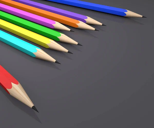 Isolated 3D illustrations. Colored pencils on a gray glossy background. Abstraction.