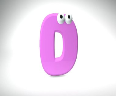 Isolated 3D illustrations. The  kids letter  with eyes on a gradient background from white to gray. Abstraction.