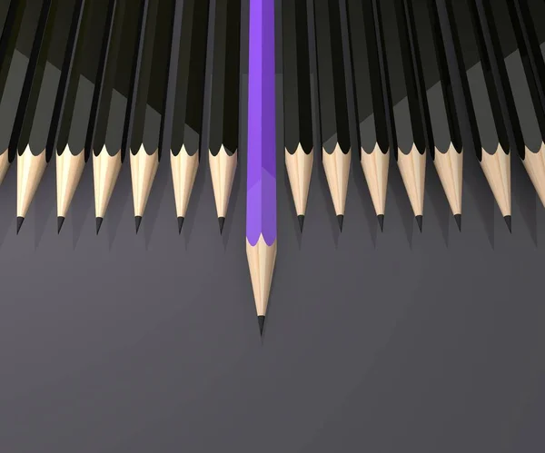 İzole edilmiş üç boyutlu çizimler. Siyah arka planda renkli kalemler. Soyutlama.