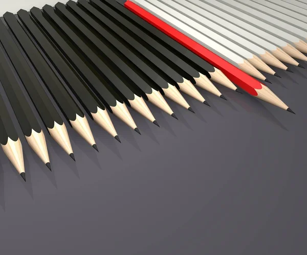 İzole edilmiş üç boyutlu çizimler. Siyah arka planda renkli kalemler. Soyutlama.