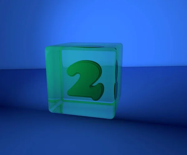 孤立的3D插图 玻璃立方体中的彩色数字 — 图库照片