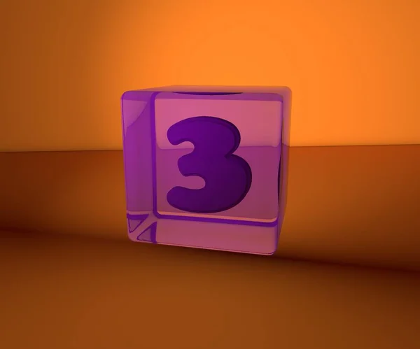 Illustration Isolée Nombres Olorful Dans Cube Verre — Photo