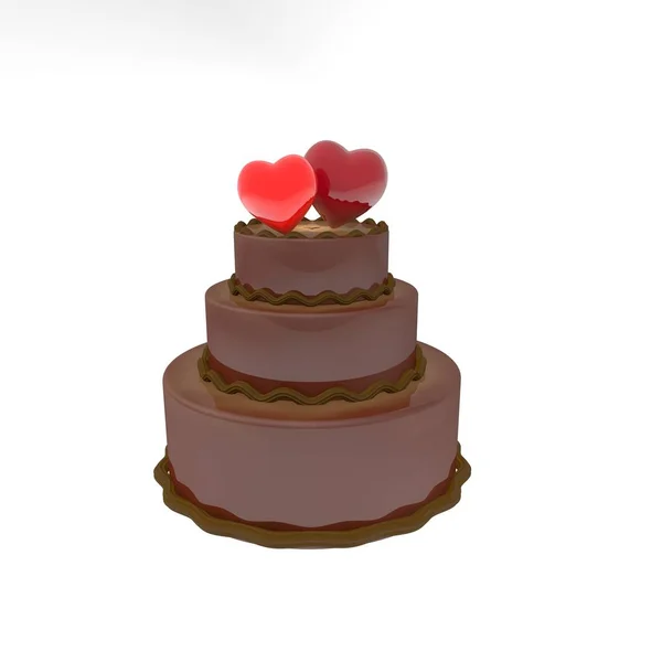 3D例证 有心脏的蛋糕 — 图库照片