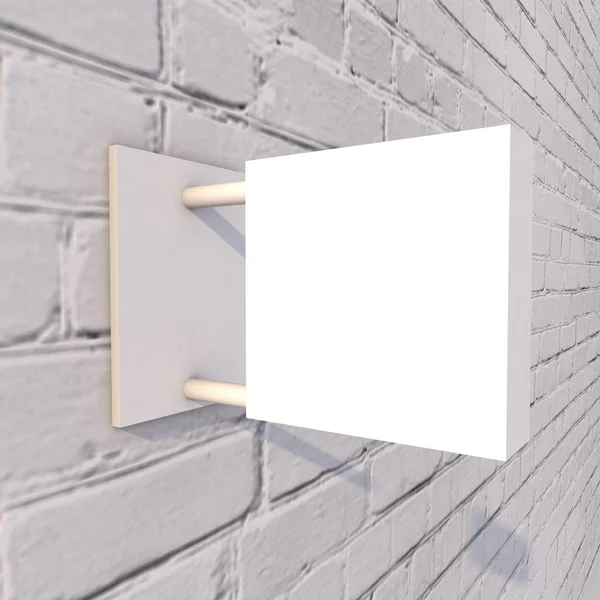 isolated 3d image.White sign on a white brick wall