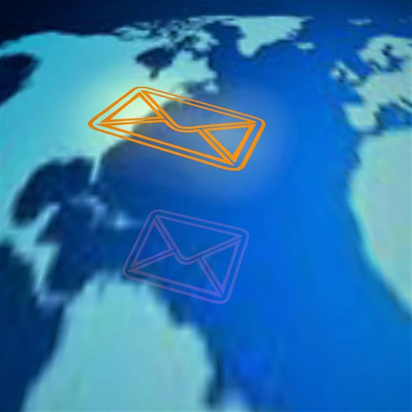 İzole edilmiş üç boyutlu görüntü. Dijital arkaplanda zarflar. Dijital iletişim konsepti. 