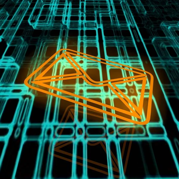 İzole edilmiş üç boyutlu görüntü. Dijital arkaplanda zarflar. Dijital iletişim konsepti. 