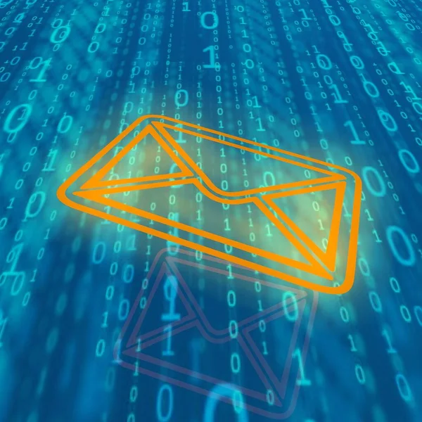 İzole edilmiş üç boyutlu görüntü. Dijital arkaplanda zarflar. Dijital iletişim konsepti. 